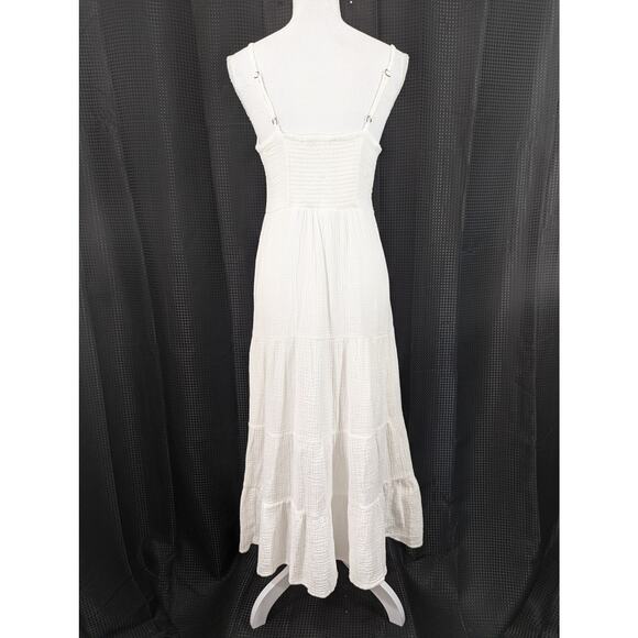 KNOX ROSE! FRESH WHITE CRINKLY GAUZE, RUCHED BACK, TIERED SUN DRESS! SZ M - Picture 5 of 10